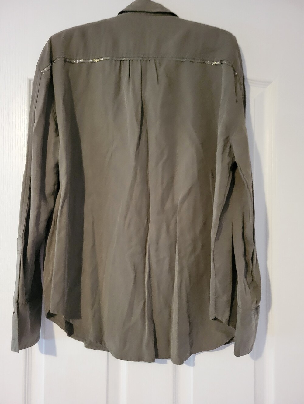Free People Off Campus Moss Green Metallic Shirt Sz. M - Picture 7 of 14